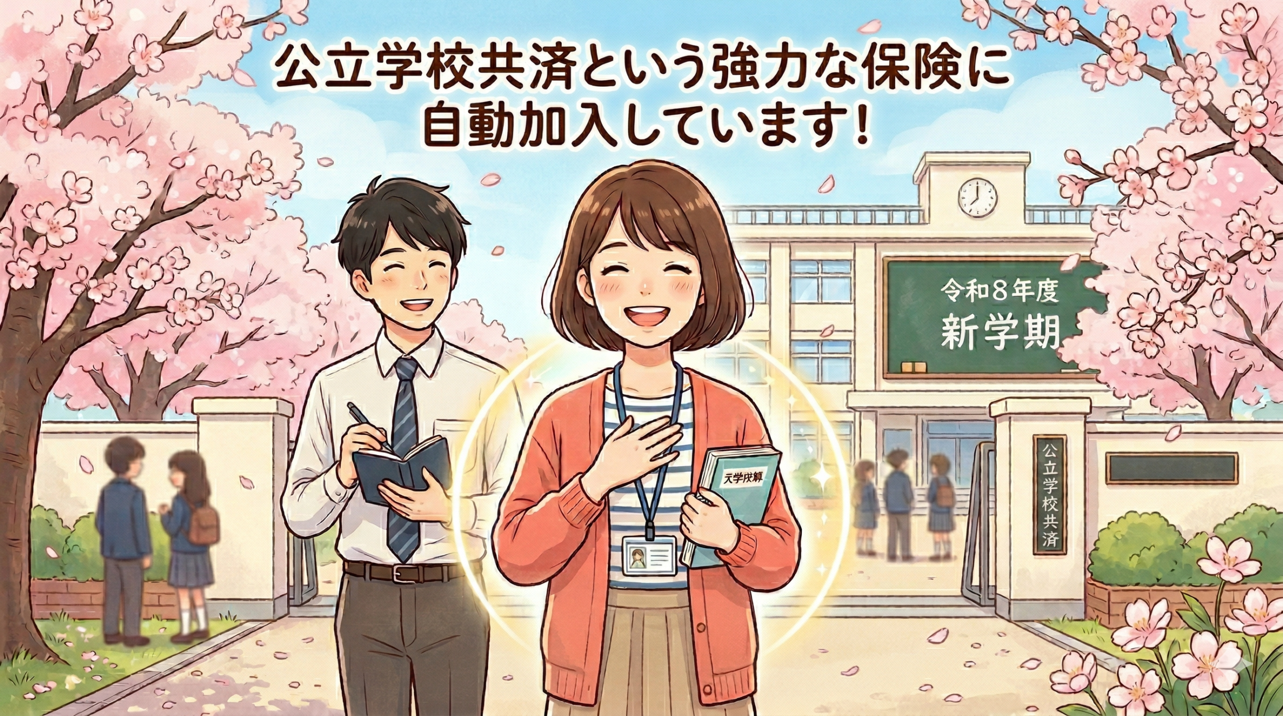 サムネイラスト。先生方は公立学校共済という強力な保険に自動加入しています！